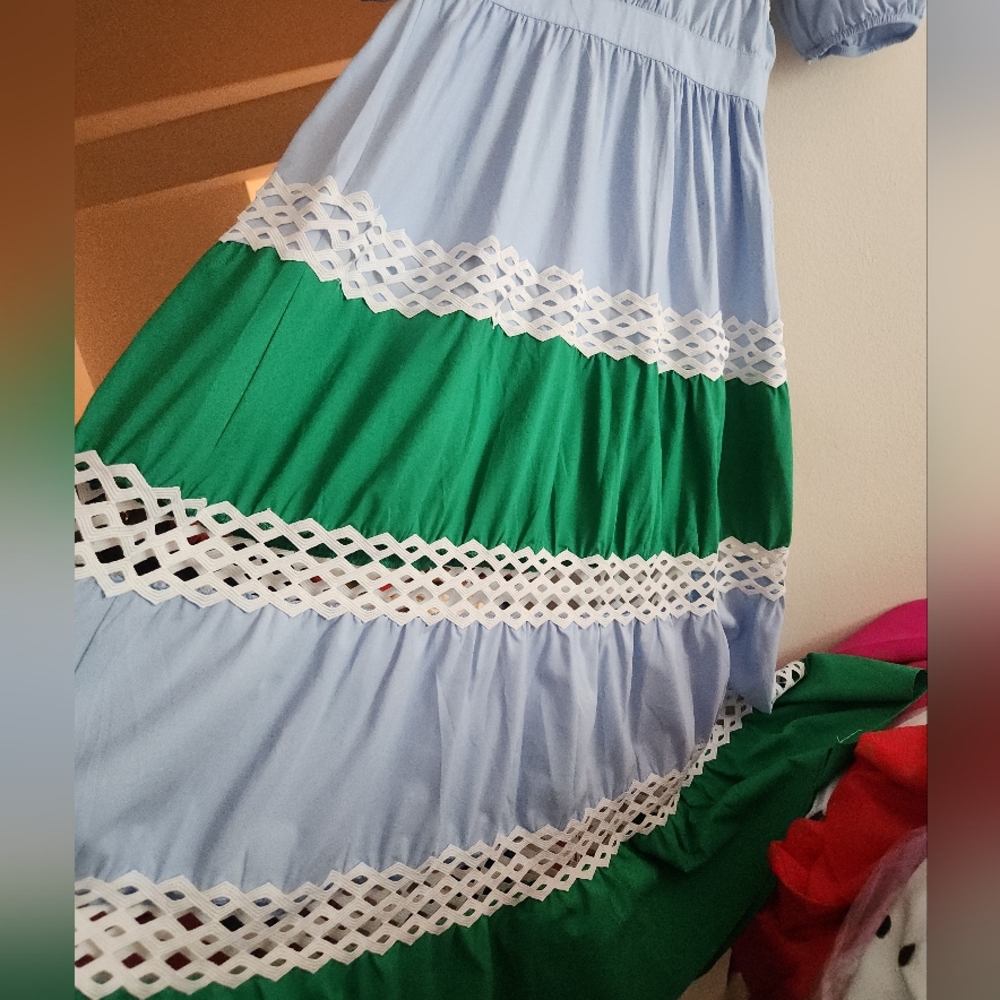 Dolce Squa BLUE & GREEN COLOR BLOCK MAXI WITH WHITE TRIMMINGSsz L - Picture 13 of 15